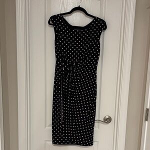Connected Apparel Black and White Polka Dot Midi Dress